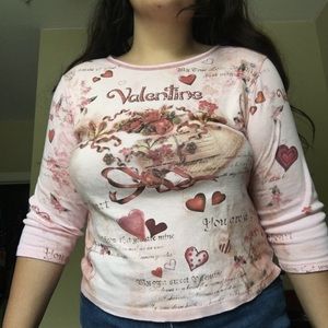 Y2K Style Pink Valentine Romantic Patterned Top